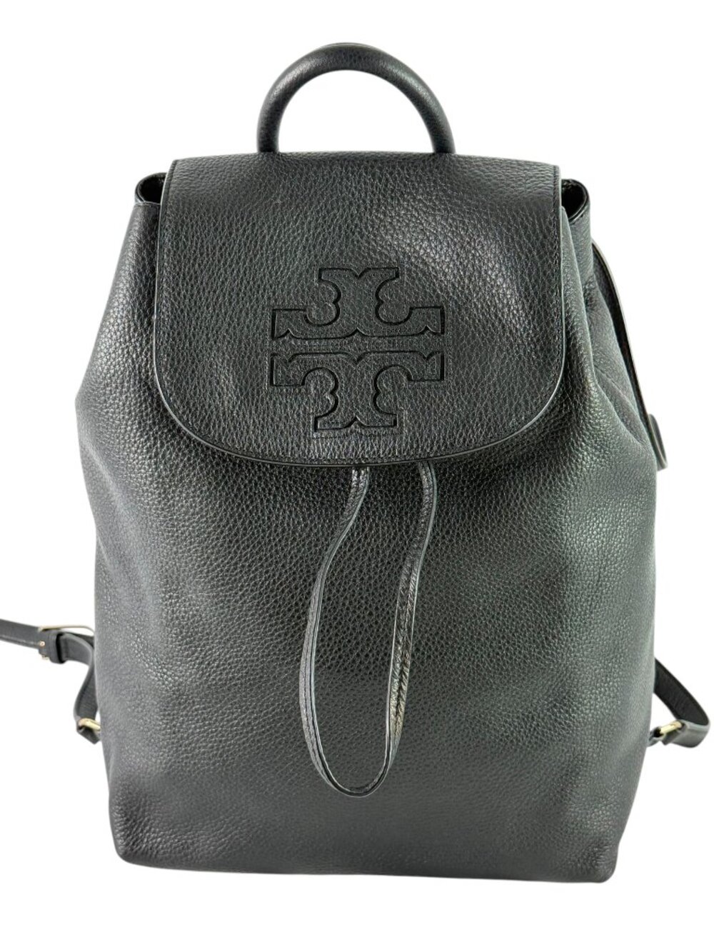 TORY BURCH Black Leather Harper Backpack Large Front Logo
